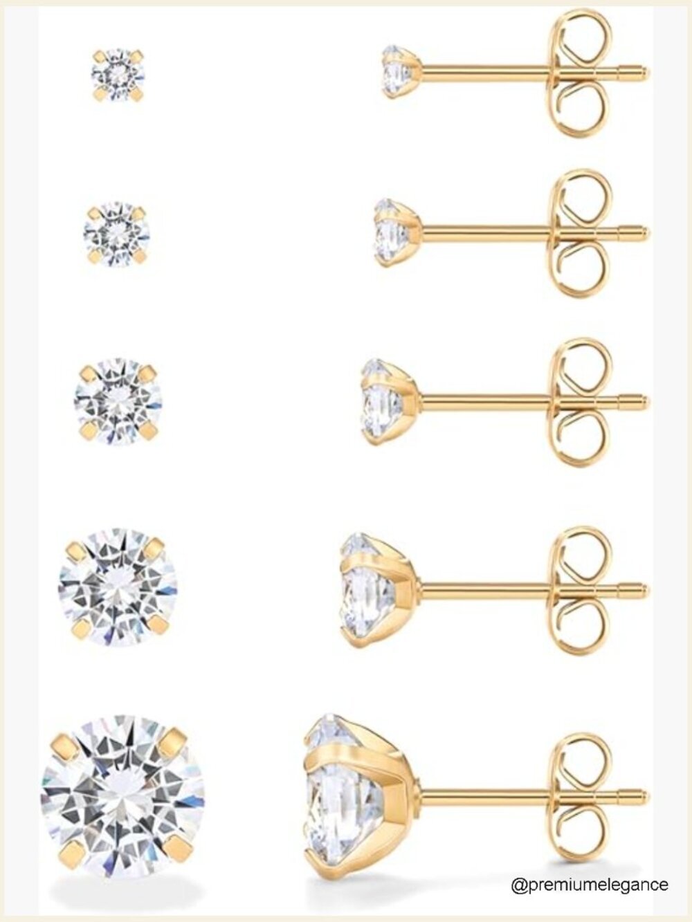 5 Pair Stud Earrings Set Waterproof Hypoallergenic CZ Earrings